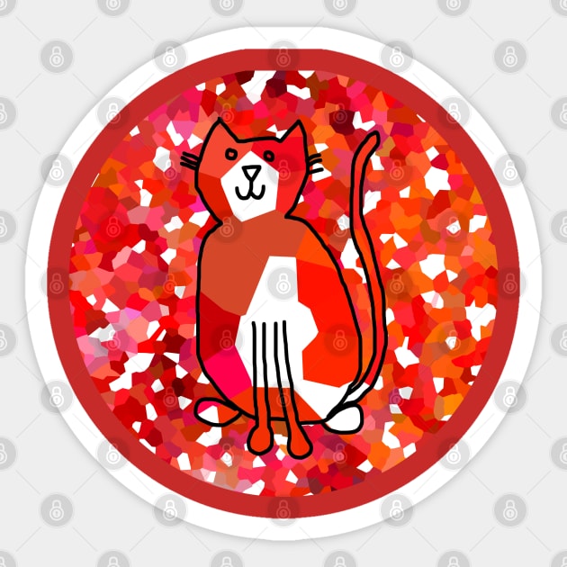 Minimal Line Drawing of Cat on Red Sticker by ellenhenryart